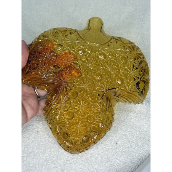 Vintage Amber Glass Fall Leaf Candy Dish Trinket, 1970s,  7” - Picture 5 of 6